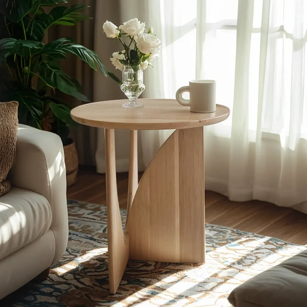 20-inch Natural Wood Round Side Table for Living Room