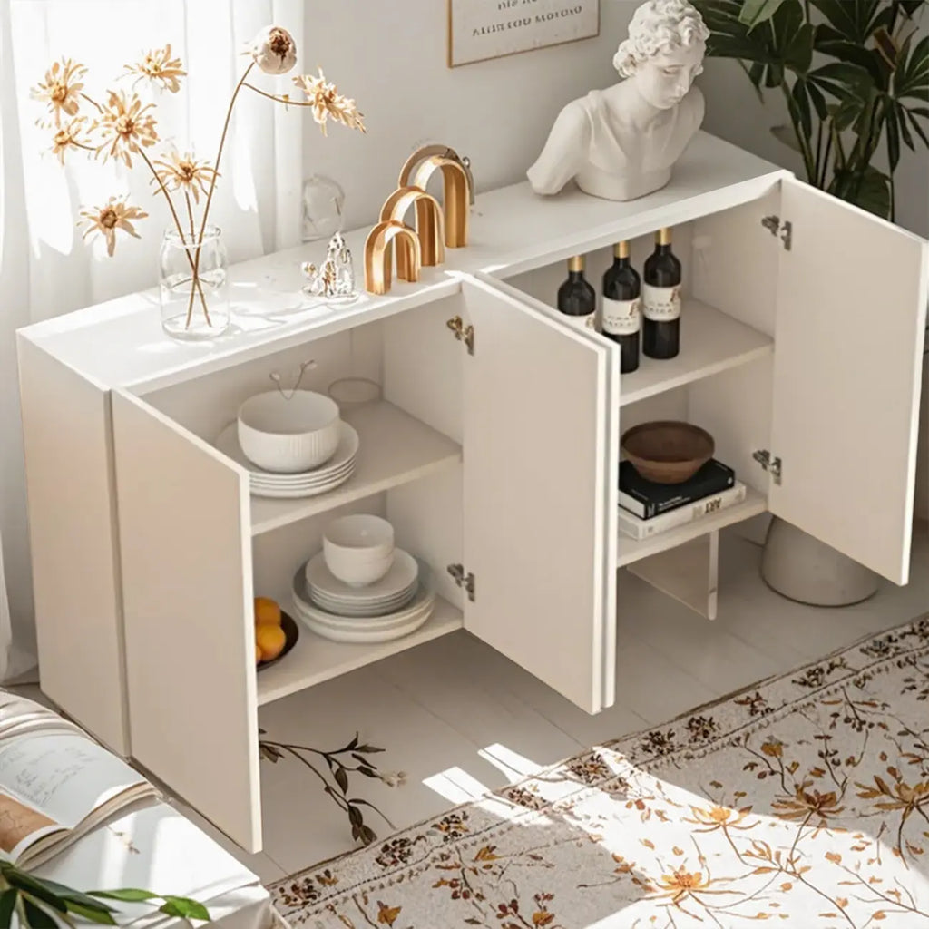 Minimalistic White Rectangular Accent Cabinet for Living Room