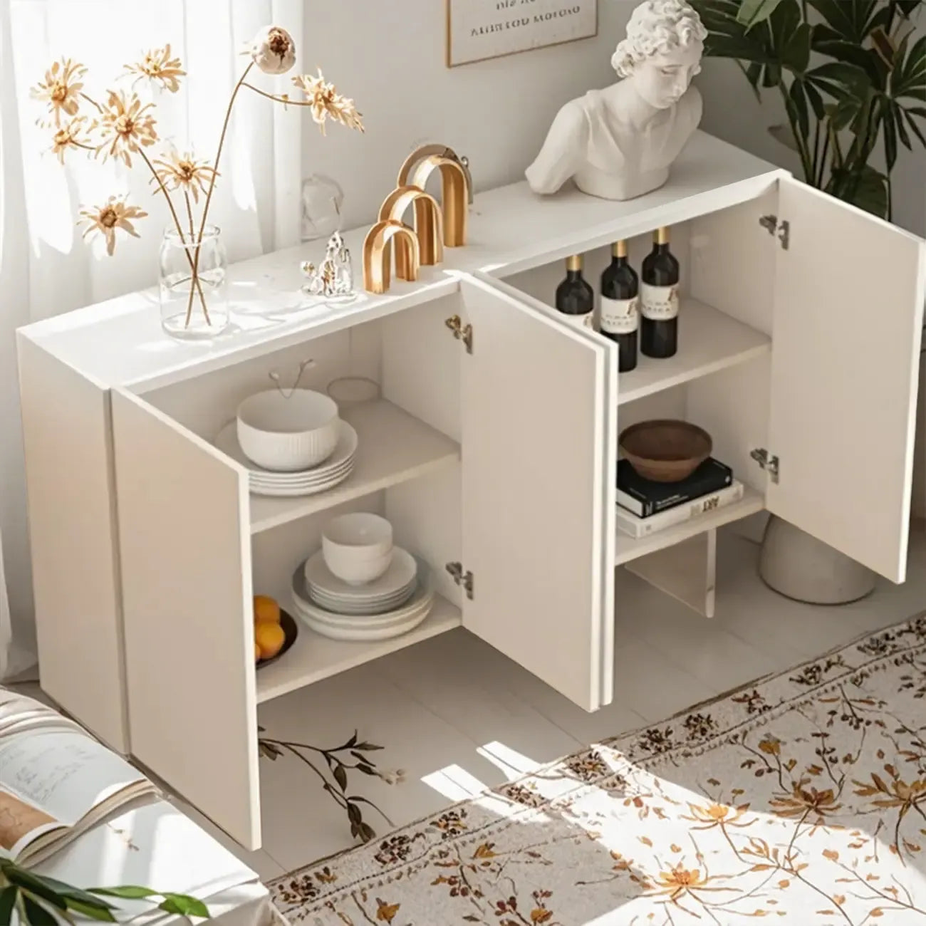 Minimalistic White Rectangular Accent Cabinet for Living Room