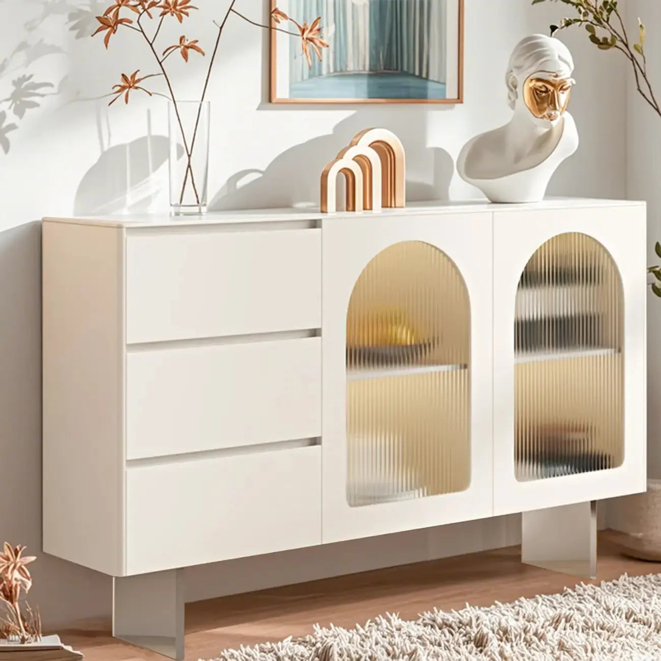 Minimalistic White Rectangular Accent Cabinet for Living Room