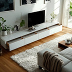 Minimalist White Wooden TV Stand with Cable Management