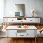 Glam Glossy White Stone TV Stand with Cable Management