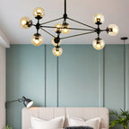 Industrial Black Globe Chandelier with Cognac Glass Shades
