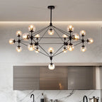 Industrial Black Globe Chandelier with Cognac Glass Shades