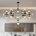 Industrial Black Globe Chandelier with Cognac Glass Shades
