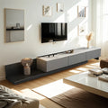 142L Grey Wood Long Open Shelf TV Stand with Storage Drawers