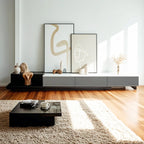 142L Grey Wood Long Open Shelf TV Stand with Storage Drawers