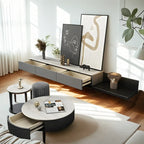 142L Grey Wood Long Open Shelf TV Stand with Storage Drawers