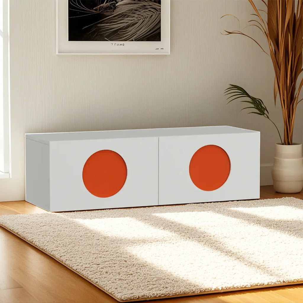 Minimalist Wood 4-Cabinet White TV Stand for Living Room