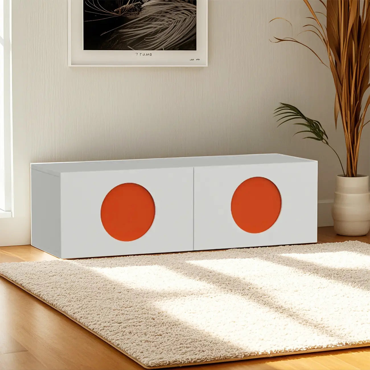 Minimalist Wood 4-Cabinet White TV Stand for Living Room