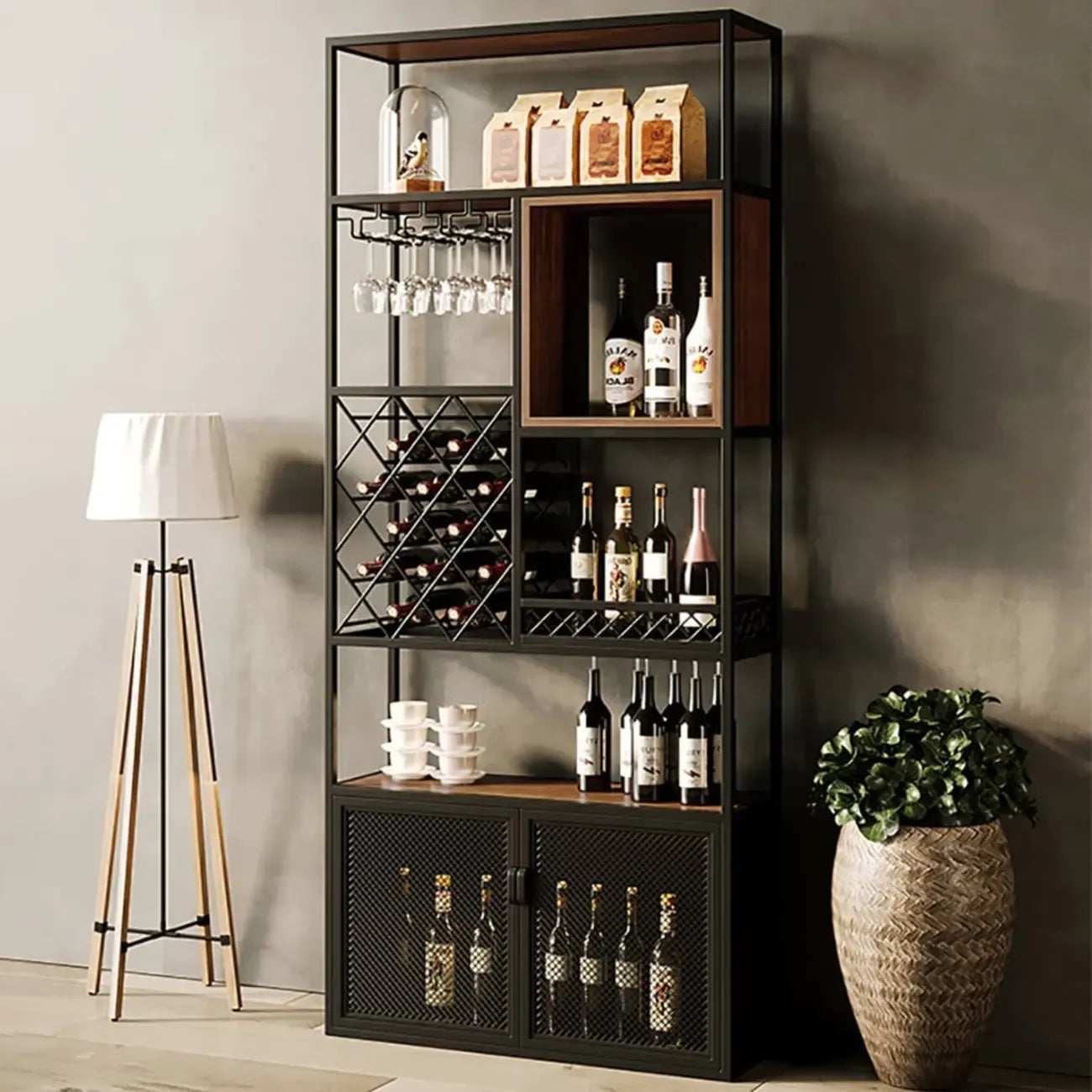 Freestanding Industrial Metal Eco-Board Floor Wine Rack Cabinet