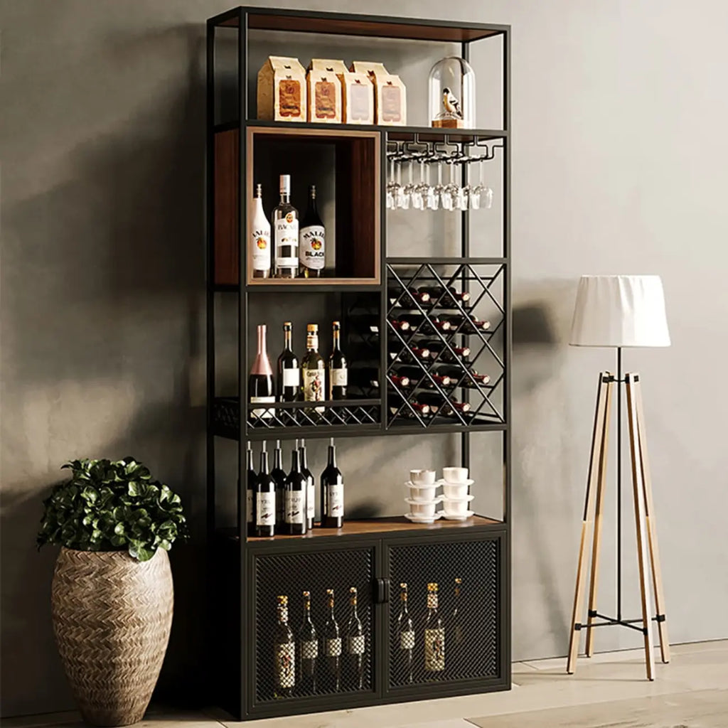Freestanding Industrial Metal Eco-Board Floor Wine Rack Cabinet