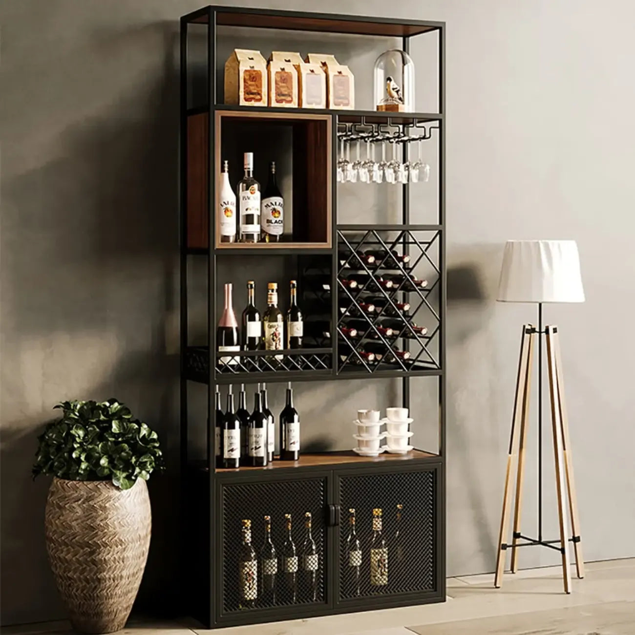 Freestanding Industrial Metal Eco-Board Floor Wine Rack Cabinet