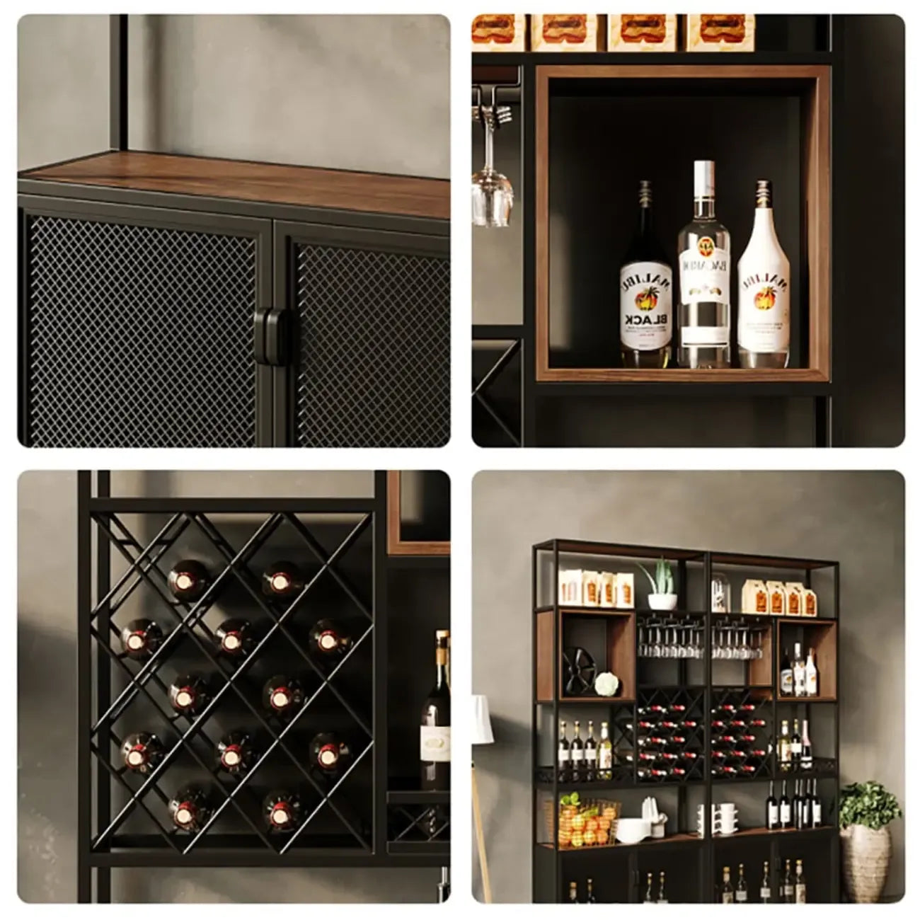 Freestanding Industrial Metal Eco-Board Floor Wine Rack Cabinet