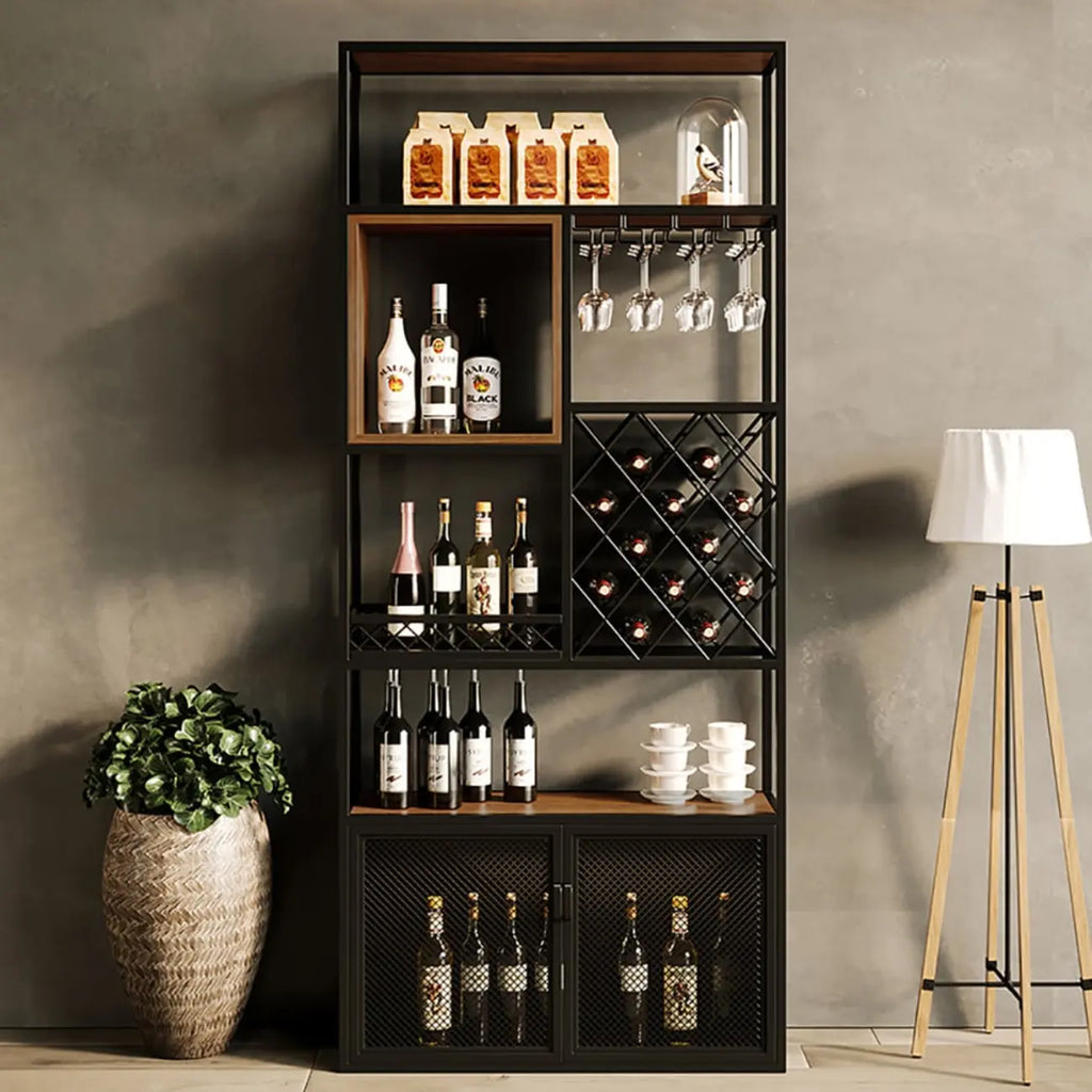 Freestanding Industrial Metal Eco-Board Floor Wine Rack Cabinet