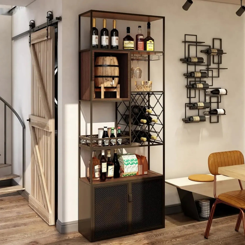 Freestanding Industrial Metal Eco-Board Floor Wine Rack Cabinet