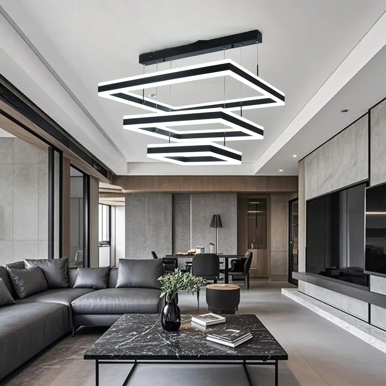 Modern 3-Tier Linear Square Dimmable LED Chandelier