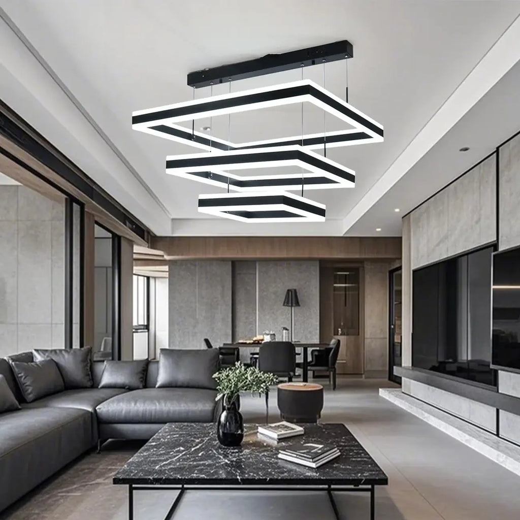 Modern 3-Tier Linear Square Dimmable LED Chandelier