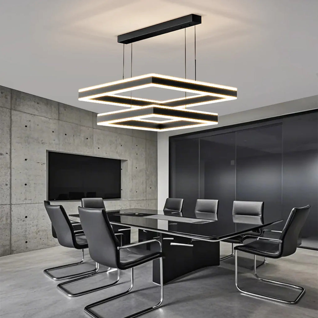 Modern 3-Tier Linear Square Dimmable LED Chandelier