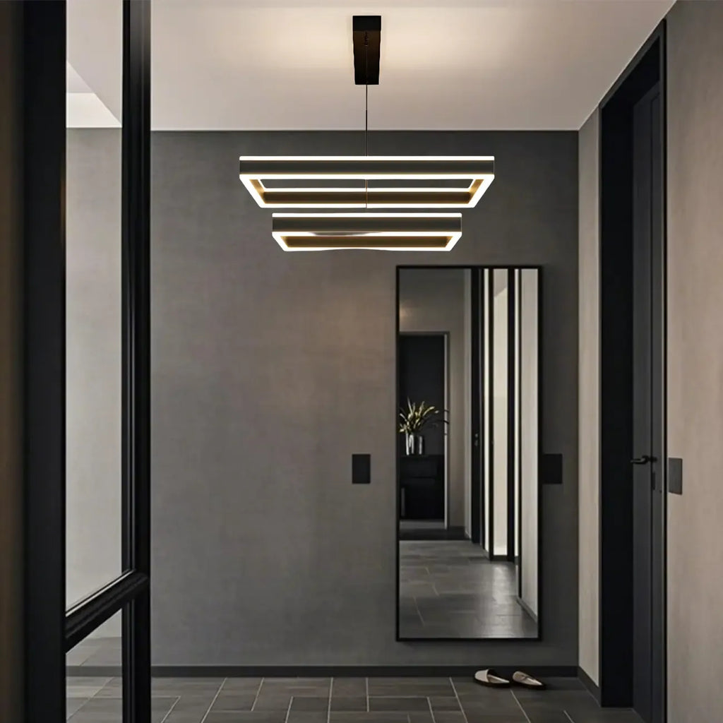 Modern 3-Tier Linear Square Dimmable LED Chandelier