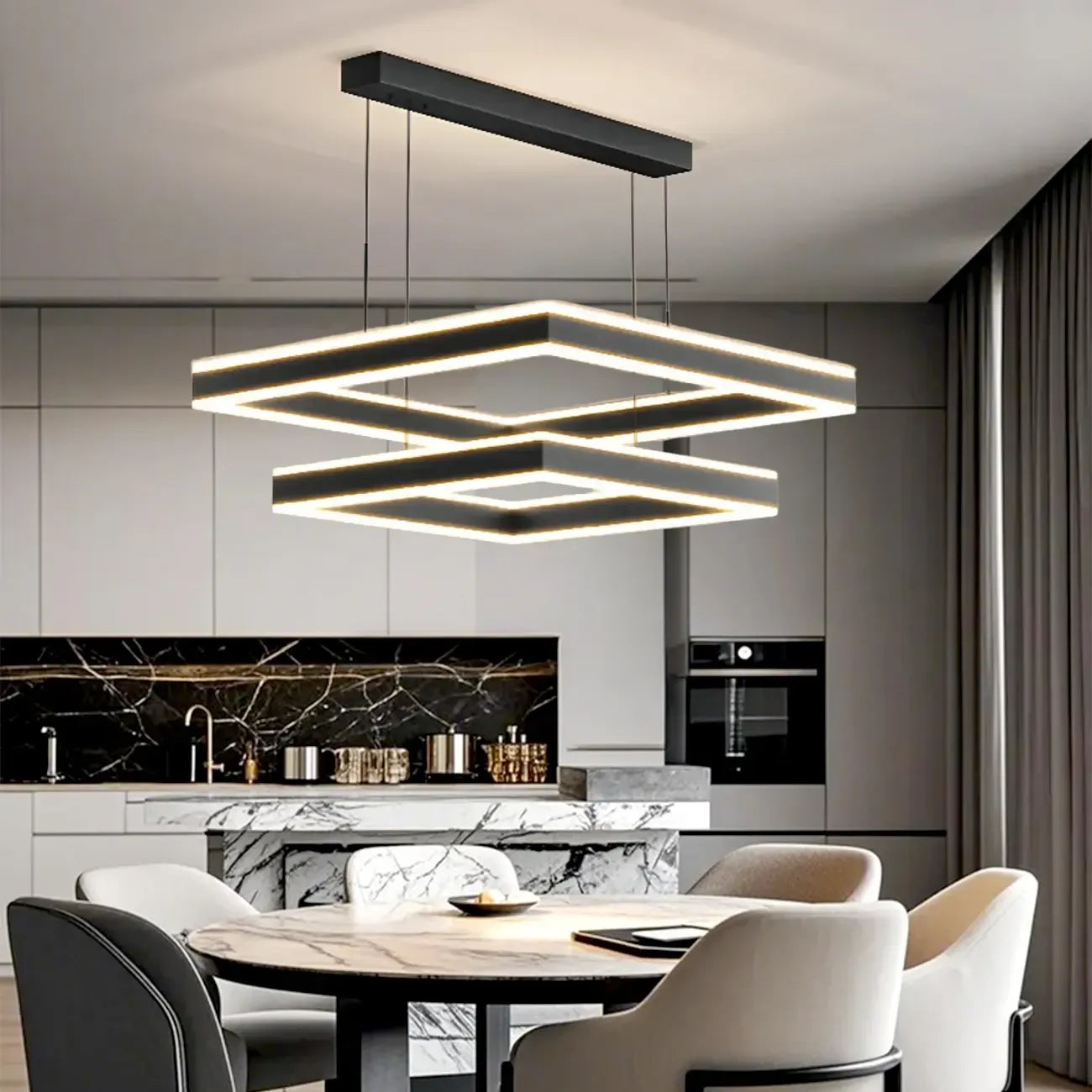 Modern 3-Tier Linear Square Dimmable LED Chandelier