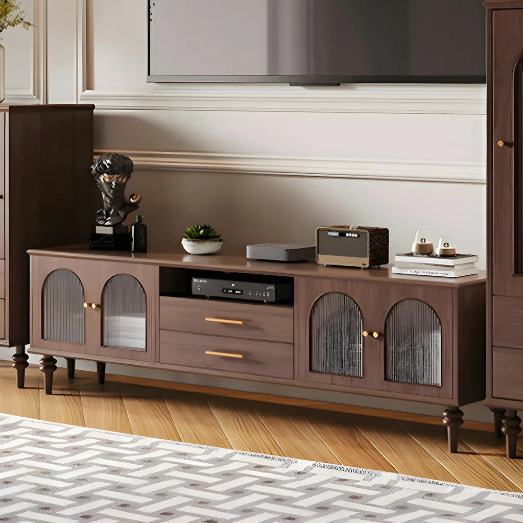 Nordic Cherry Wood Arch Glass Cabinet Door TV Stand