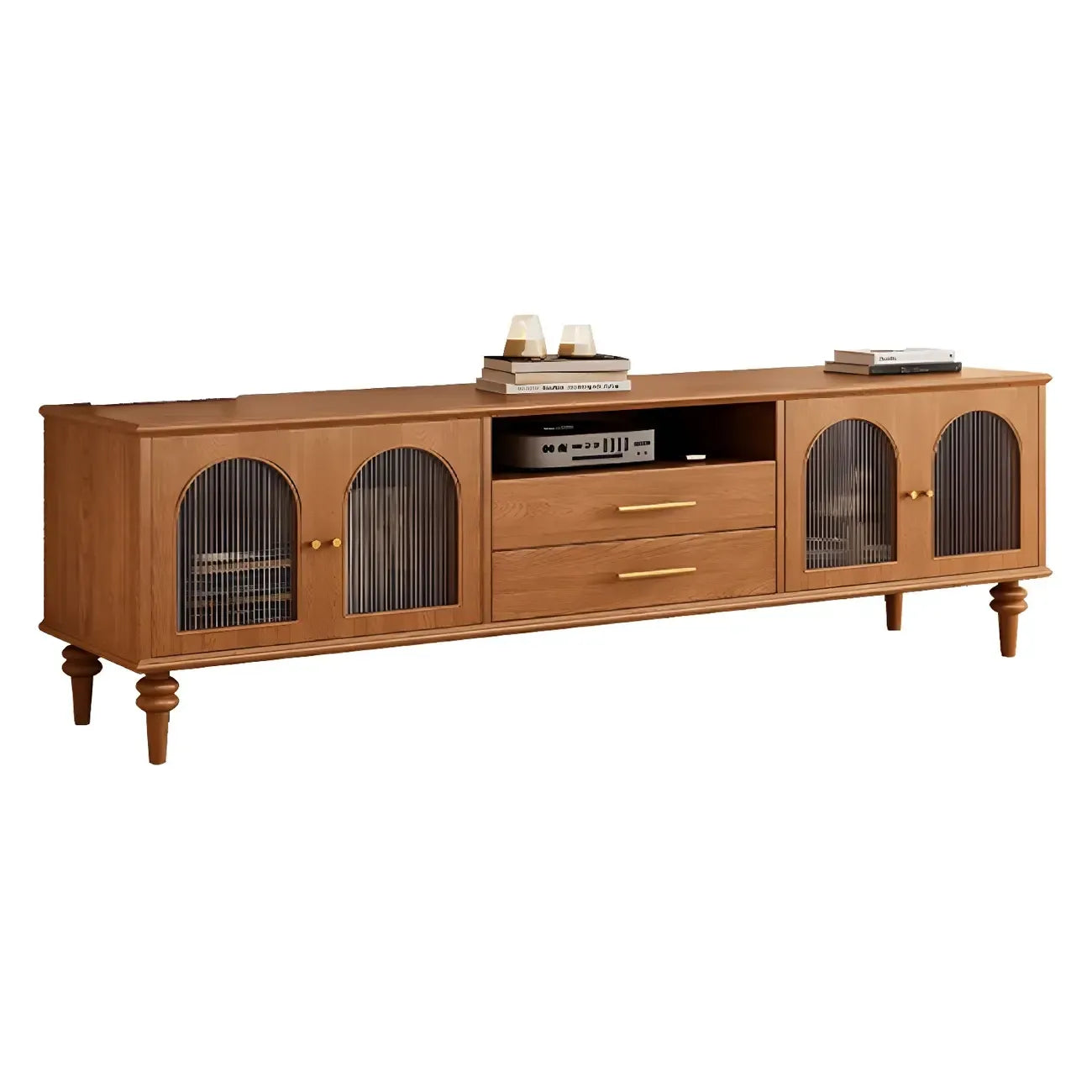 Nordic Cherry Wood Arch Glass Cabinet Door TV Stand