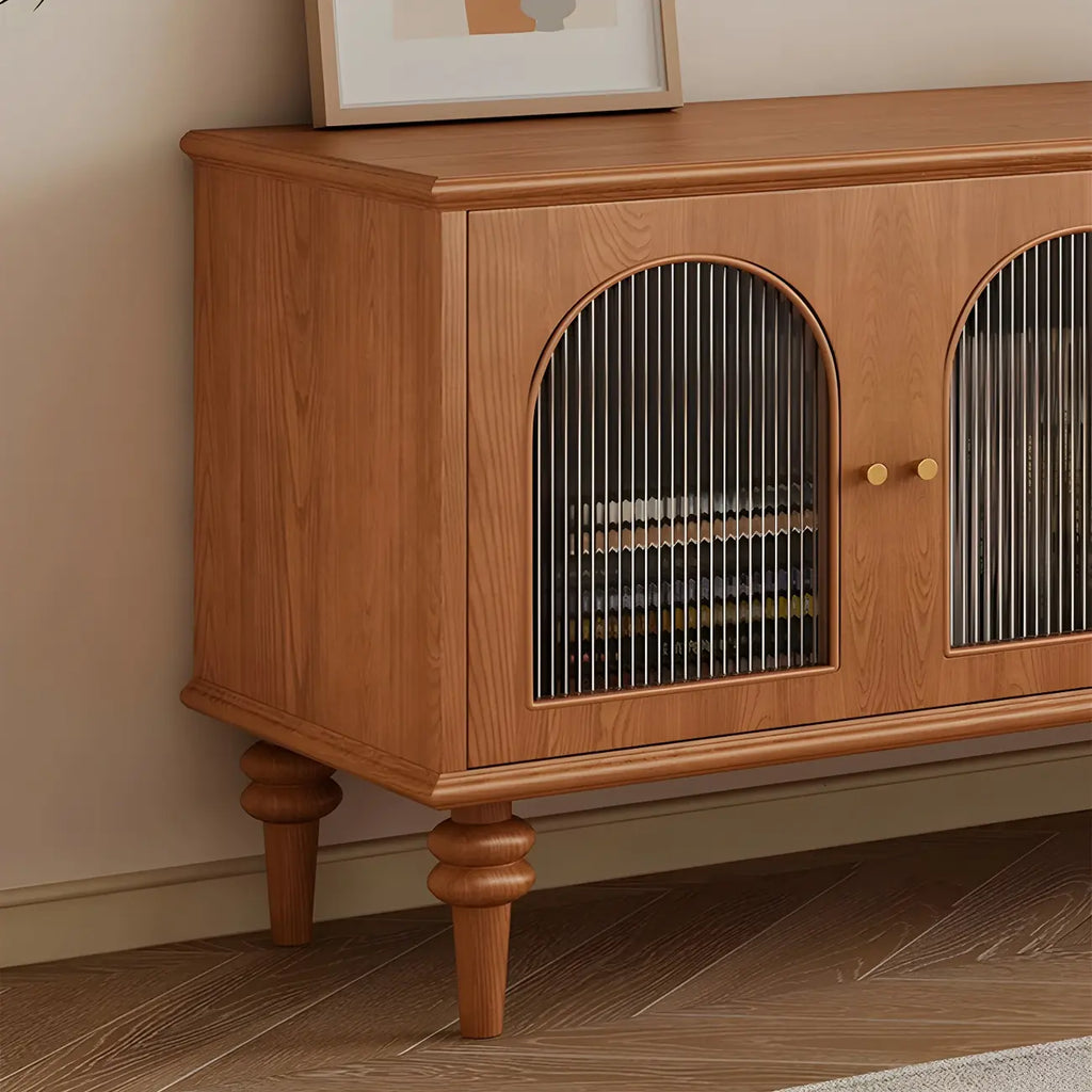 Nordic Cherry Wood Arch Glass Cabinet Door TV Stand