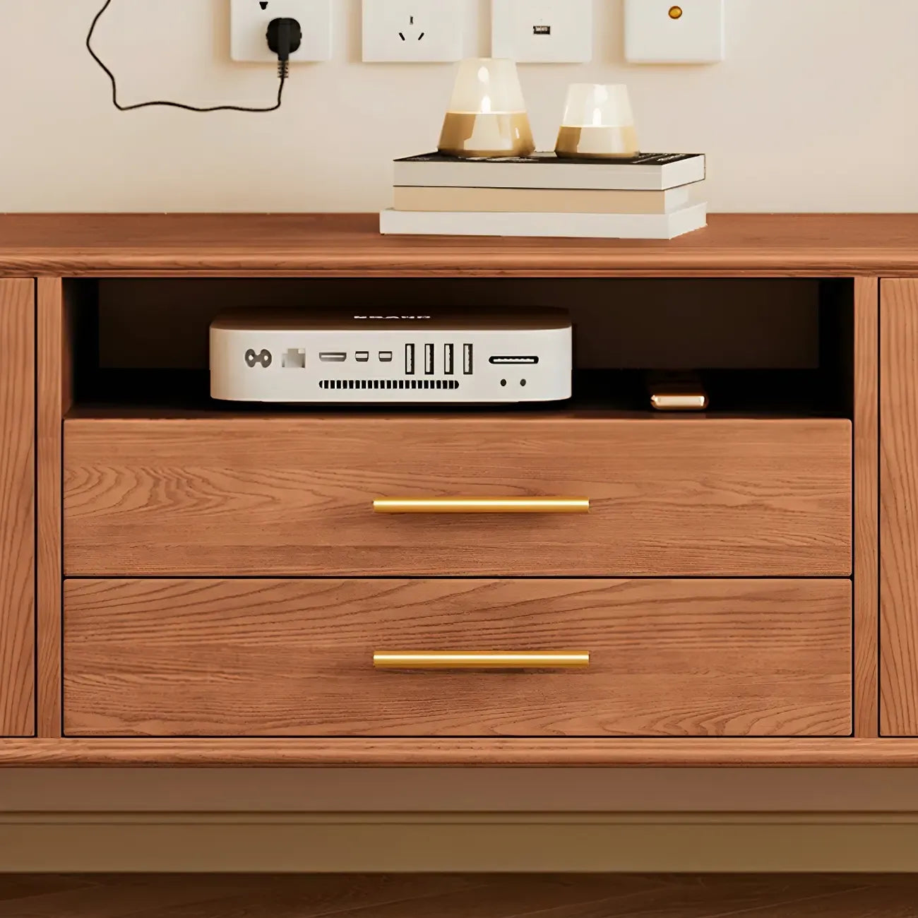 Nordic Cherry Wood Arch Glass Cabinet Door TV Stand