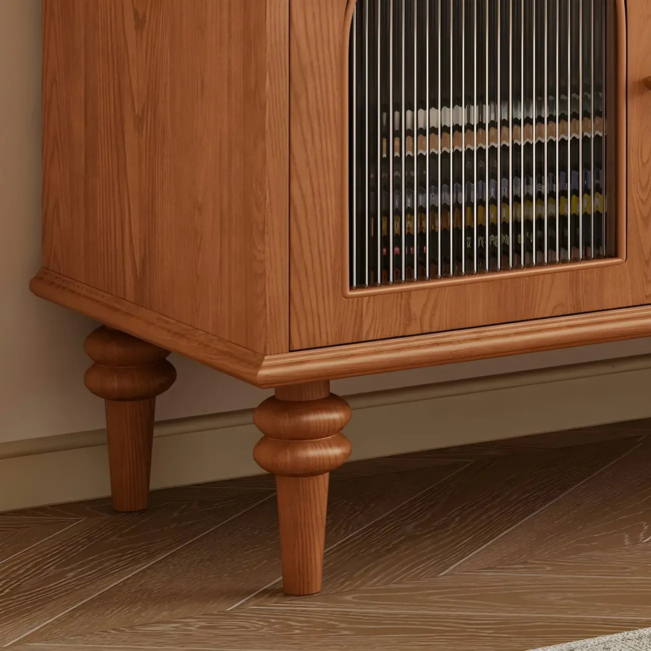 Nordic Cherry Wood Arch Glass Cabinet Door TV Stand