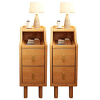 Narrow Small Walnut Wood Nightstand with Shelves