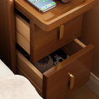 Narrow Small Walnut Wood Nightstand with Shelves
