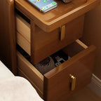 Narrow Small Walnut Wood Nightstand with Shelves