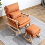 Upholstered Wooden Rocking Chair with Ottoman for Indoor