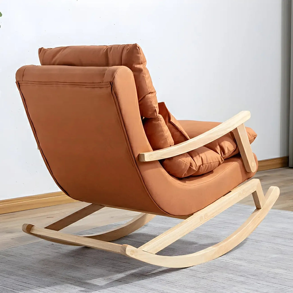 Upholstered Wooden Rocking Chair with Ottoman for Indoor