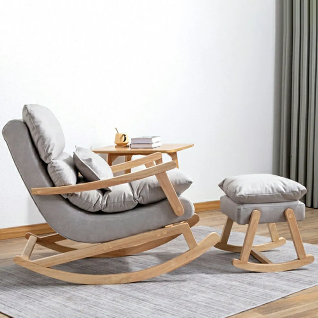Upholstered Wooden Rocking Chair with Ottoman for Indoor
