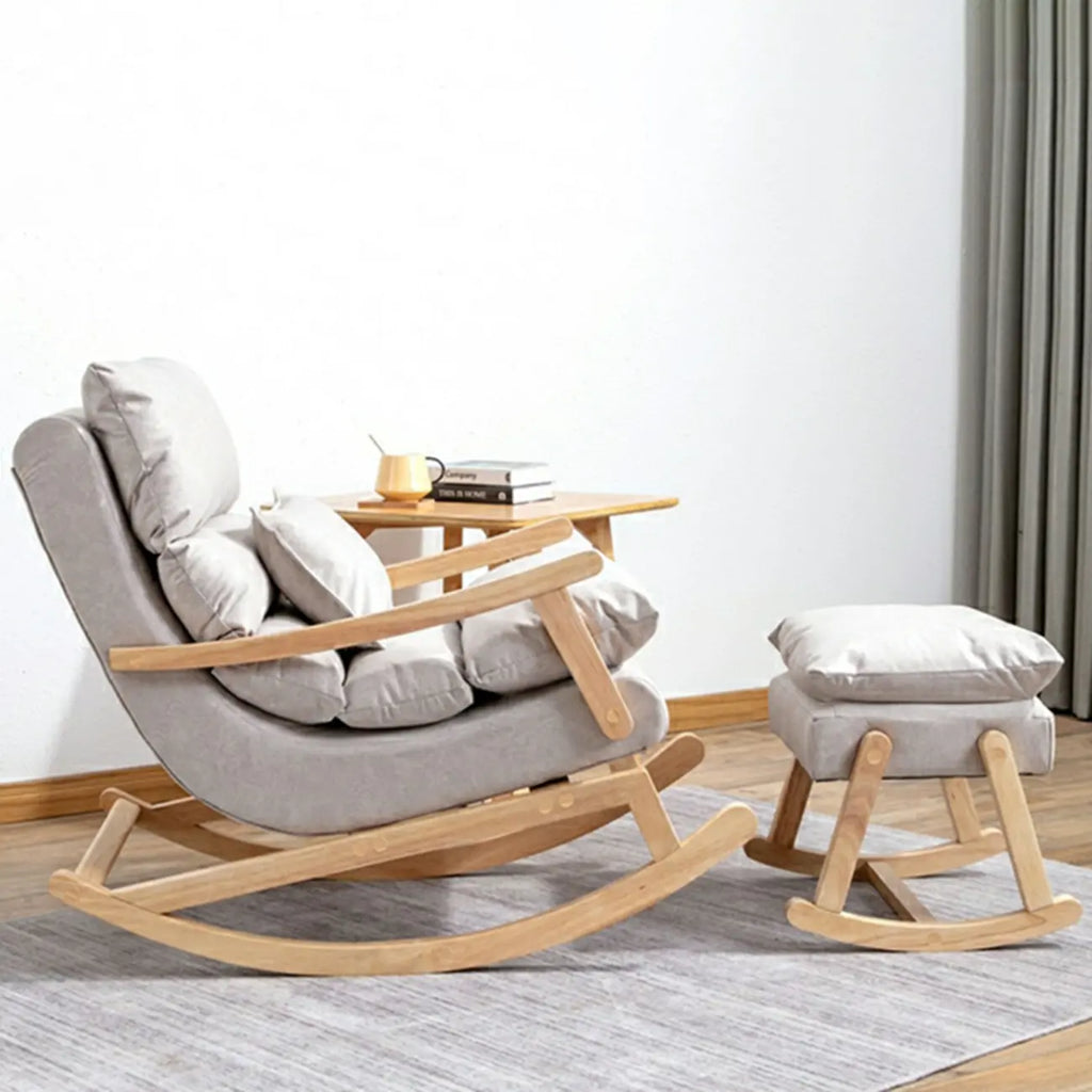 Upholstered Wooden Rocking Chair with Ottoman for Indoor