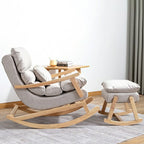 Upholstered Wooden Rocking Chair with Ottoman for Indoor