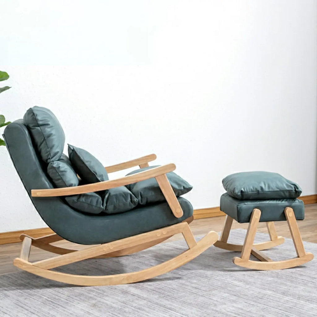 Upholstered Wooden Rocking Chair with Ottoman for Indoor