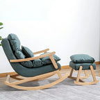 Upholstered Wooden Rocking Chair with Ottoman for Indoor