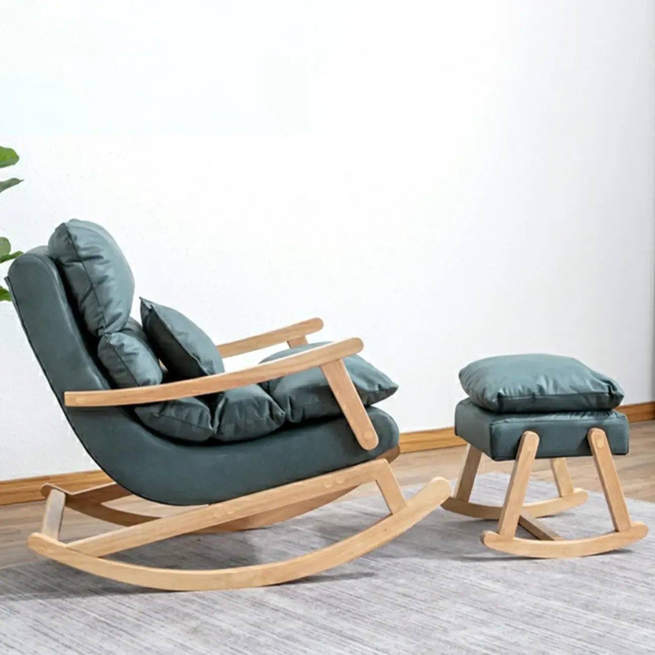 Upholstered Wooden Rocking Chair with Ottoman for Indoor