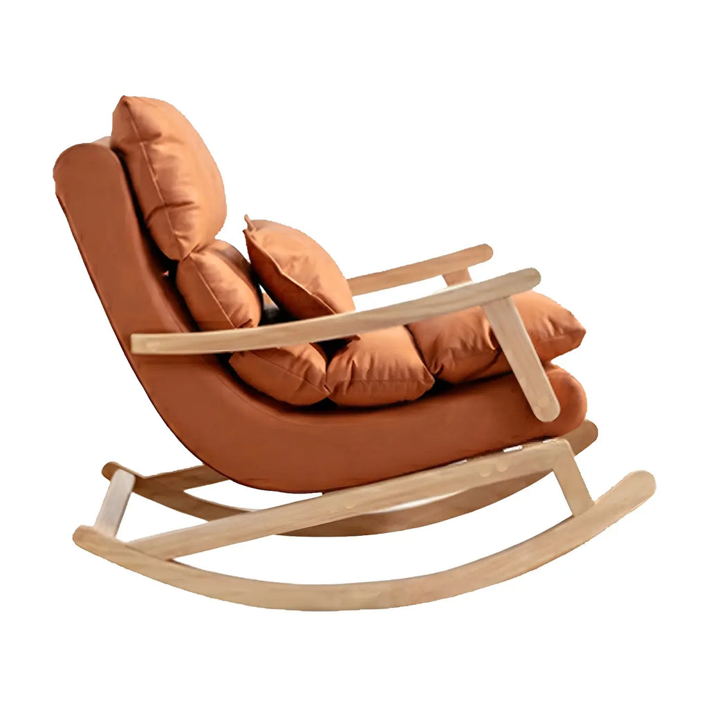 Upholstered Wooden Rocking Chair with Ottoman for Indoor