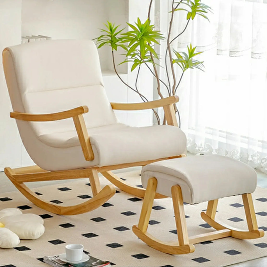 Upholstered Wooden Rocking Chair with Ottoman for Indoor