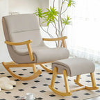 Upholstered Wooden Rocking Chair with Ottoman for Indoor