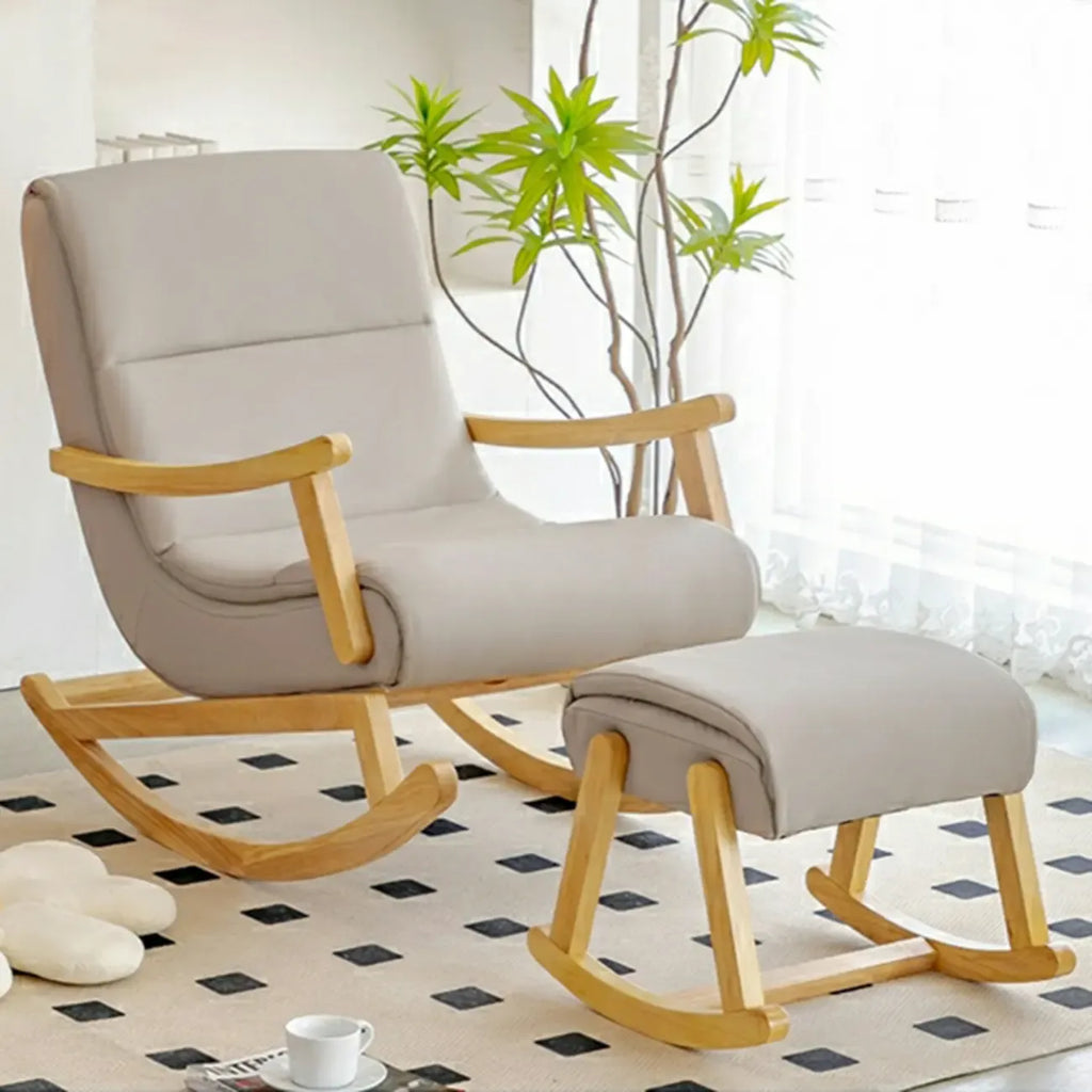 Upholstered Wooden Rocking Chair with Ottoman for Indoor