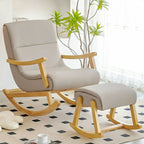 Upholstered Wooden Rocking Chair with Ottoman for Indoor