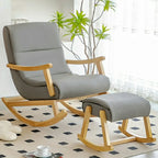 Upholstered Wooden Rocking Chair with Ottoman for Indoor