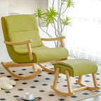 Upholstered Wooden Rocking Chair with Ottoman for Indoor