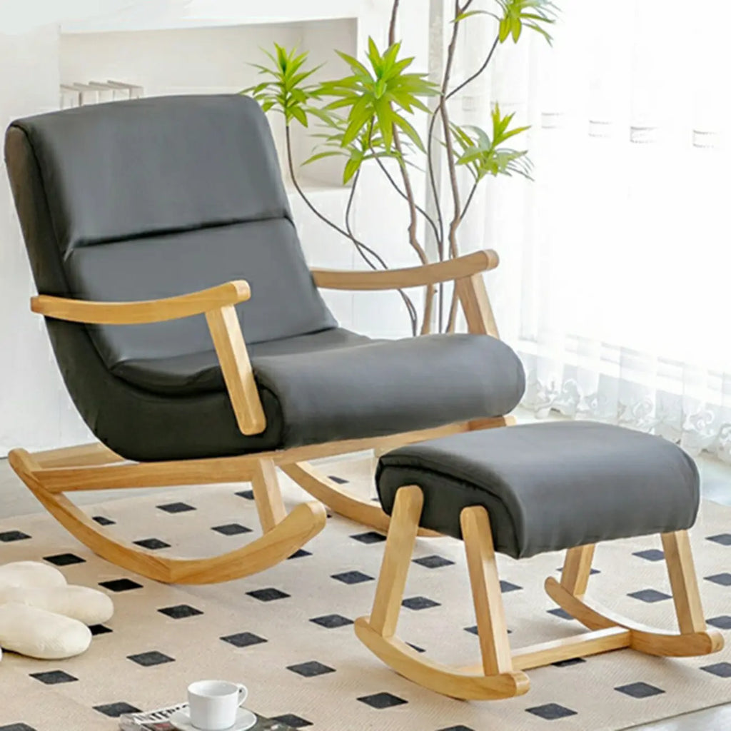 Upholstered Wooden Rocking Chair with Ottoman for Indoor