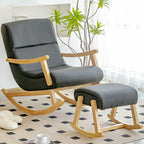 Upholstered Wooden Rocking Chair with Ottoman for Indoor